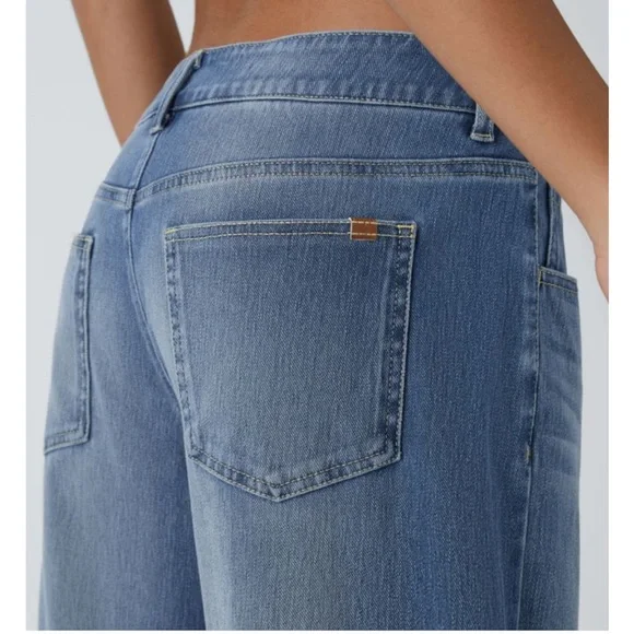 Halara medium wash asymmetrical low rise waist soft denim wide leg jeans, new - Picture 4 of 11